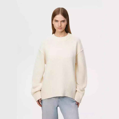 Ladies New Autumn And Winter Loose Round Neck Sweater Milky White MuddyStock