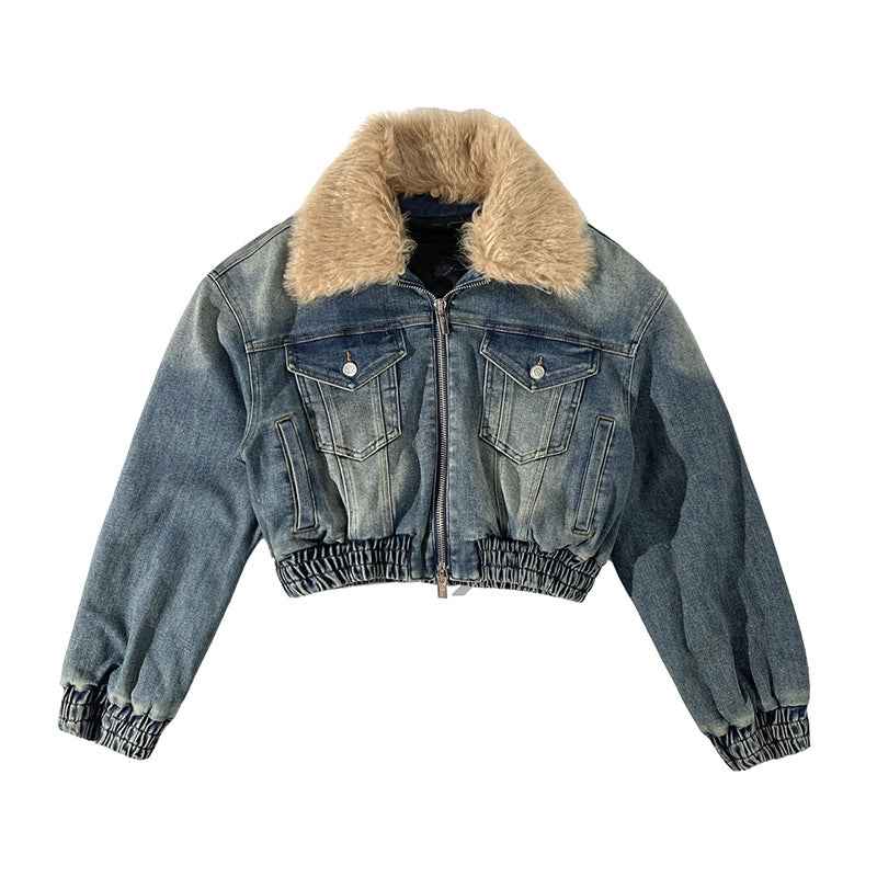 Women's All-match Quilted Denim Jacket Blue