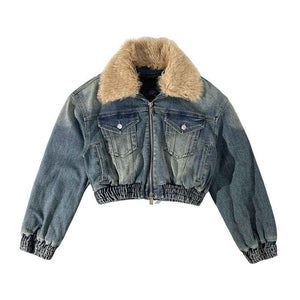 Women's All-match Quilted Denim Jacket Blue