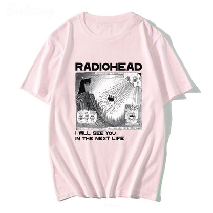 Fun Band Print Pattern Round Neck Short Sleeve Men's Pink MuddyStock