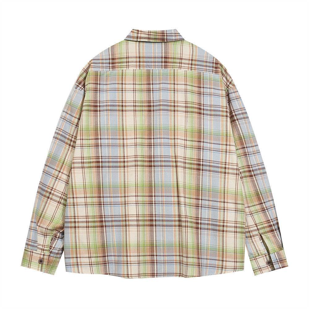Embroidered Pocket Casual Polo Collar Checked Shirt For Men And Women MuddyStock