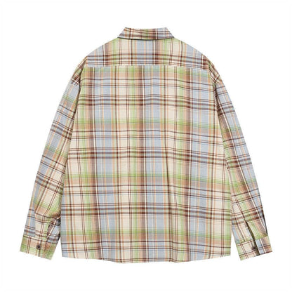 Embroidered Pocket Casual Polo Collar Checked Shirt For Men And Women MuddyStock