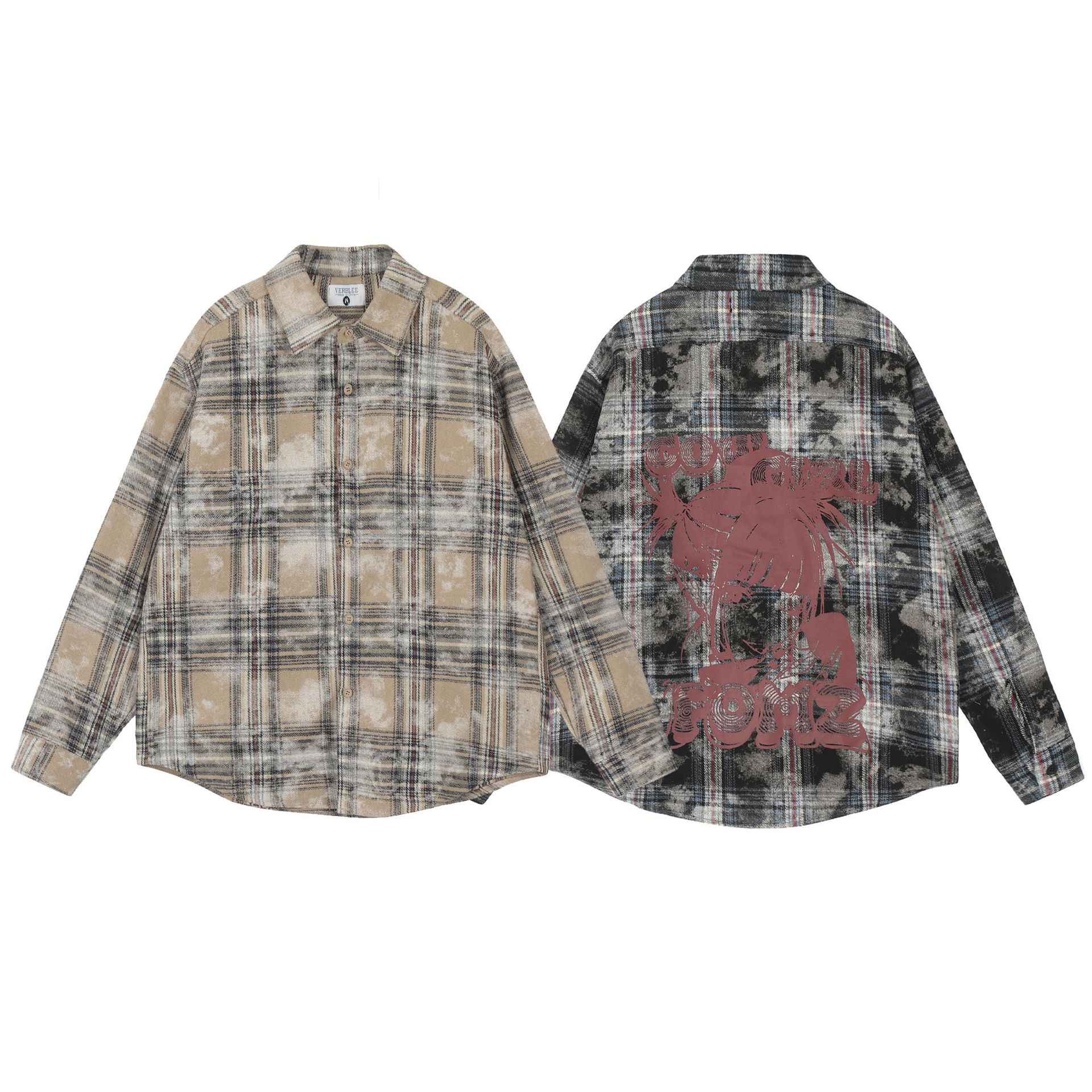 American Retro Dirty Printed Plaid Shirt For Men And Women null