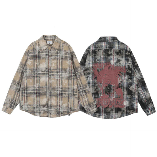 American Retro Dirty Printed Plaid Shirt For Men And Women null