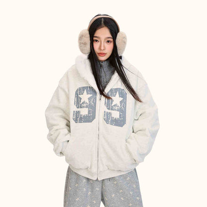 Loose Double-sided Wear Velvet Padded Thickened Sweater For Women Flower Gray MuddyStock