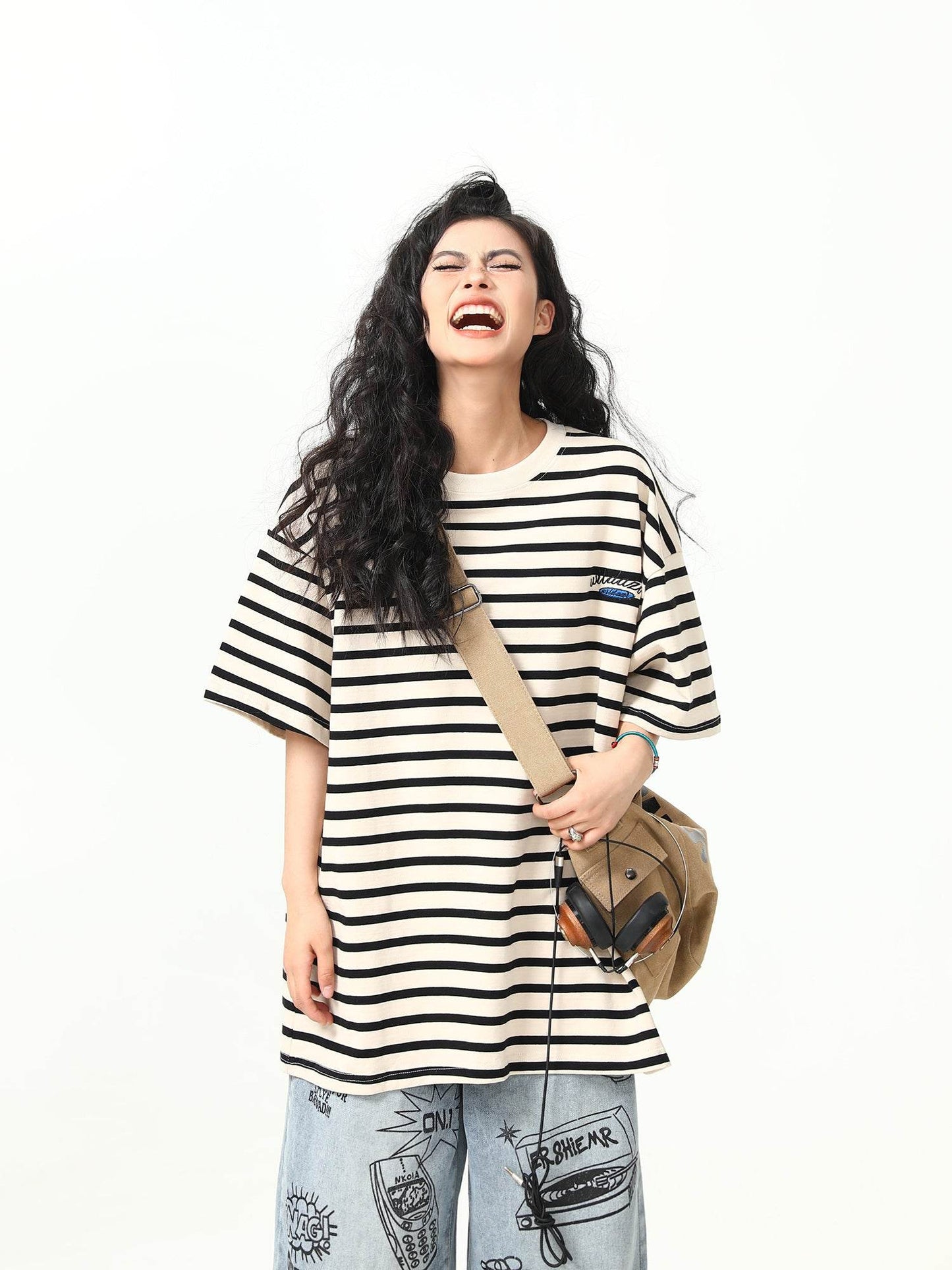 Retro Striped Short-sleeved T-shirt For Women MuddyStock