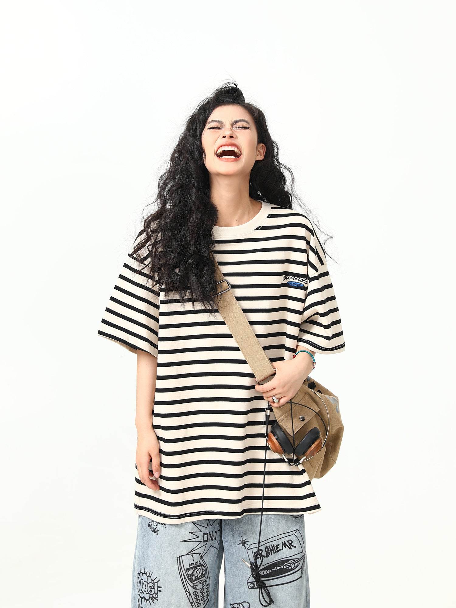 Retro Striped Short-sleeved T-shirt For Women MuddyStock