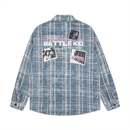 Plaid Loose Long Sleeves Shirt For Men And Women Blue MuddyStock