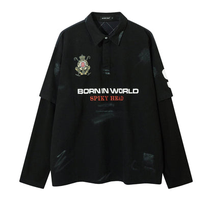 Fake two embroidered polo collar Jersey For Men And Women | MuddyStock Originals Black MuddyStock