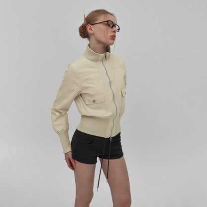 Biker Style Stand Collar Patchwork Zipper Jacket For Women | MuddyStock Originals MuddyStock