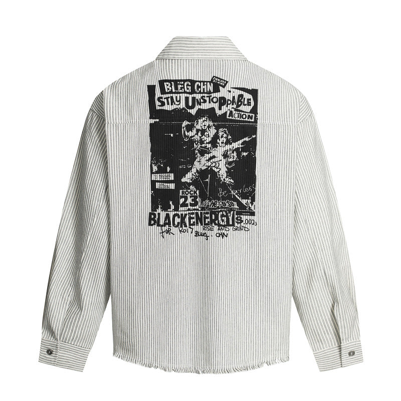 Character Print Destroyed Hem Striped Shirt For Men | MuddyStock Originals eprolo