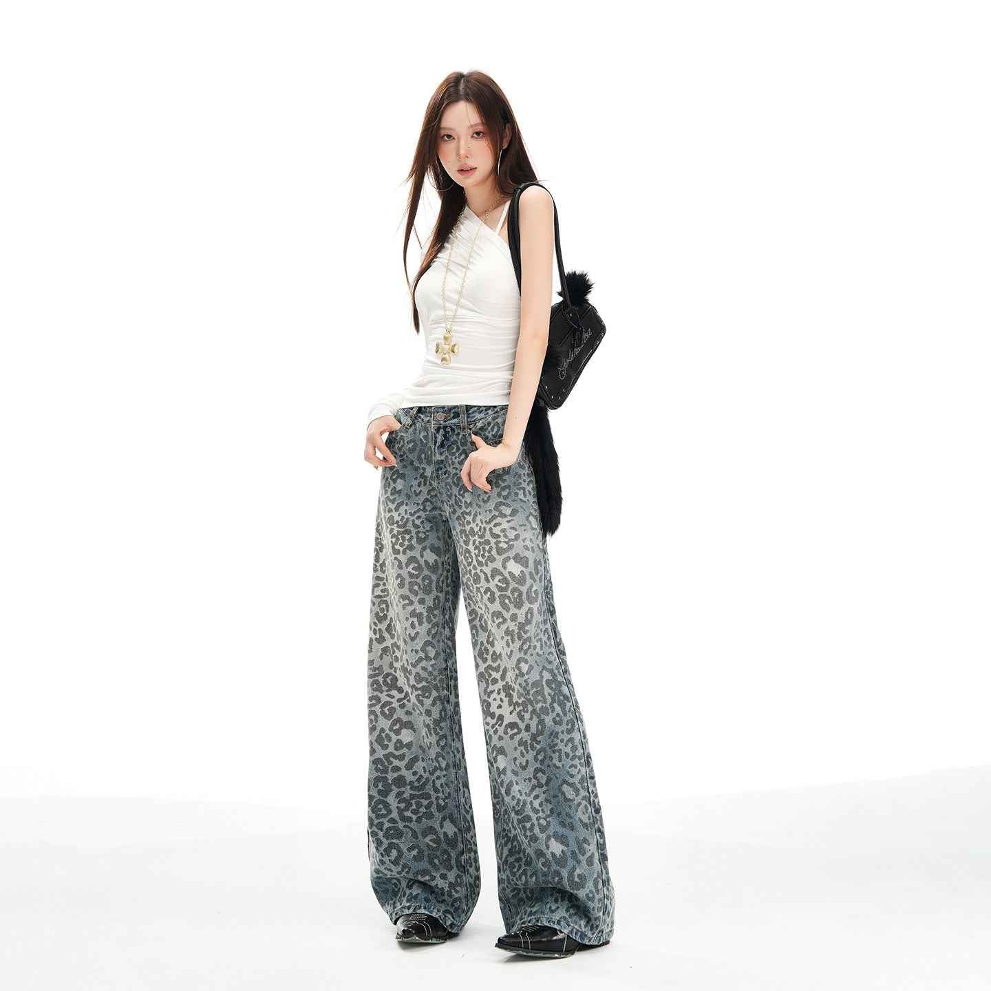 Women's Leopard Print Design Wide Leg Jeans | MuddyStock Originals MuddyStock