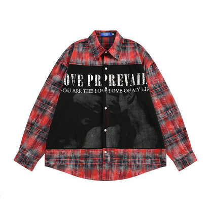 Retro Color-Block Plaid Patchwork Long Sleeve Shirt