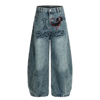 Wide leg curved knife jeans for women