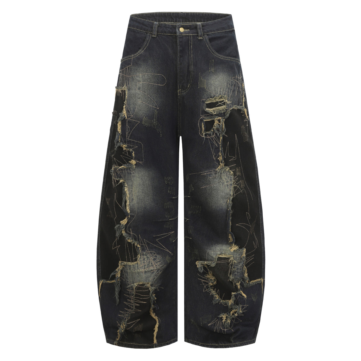 Washed patch curved knife jeans for women | MuddyStock Originals Blue