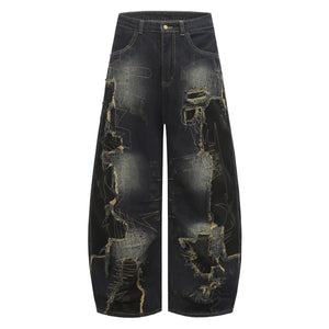 Washed patch curved knife jeans for women | MuddyStock Originals Blue