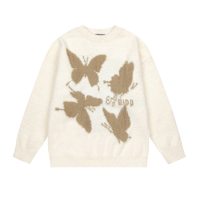 Butterfly jacquard round neck knitted sweater for women | MuddyStock Originals Off-white MuddyStock