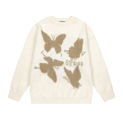 Butterfly jacquard round neck knitted sweater for women | MuddyStock Originals Off-white MuddyStock