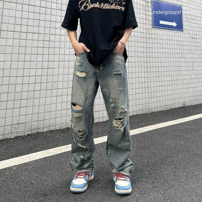 Summer loose straight washed ripped Jeans For Men | MuddyStock Originals MuddyStock