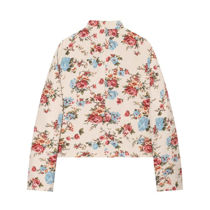 Flip button stand up collar floral print jacket for women | MuddyStock Originals