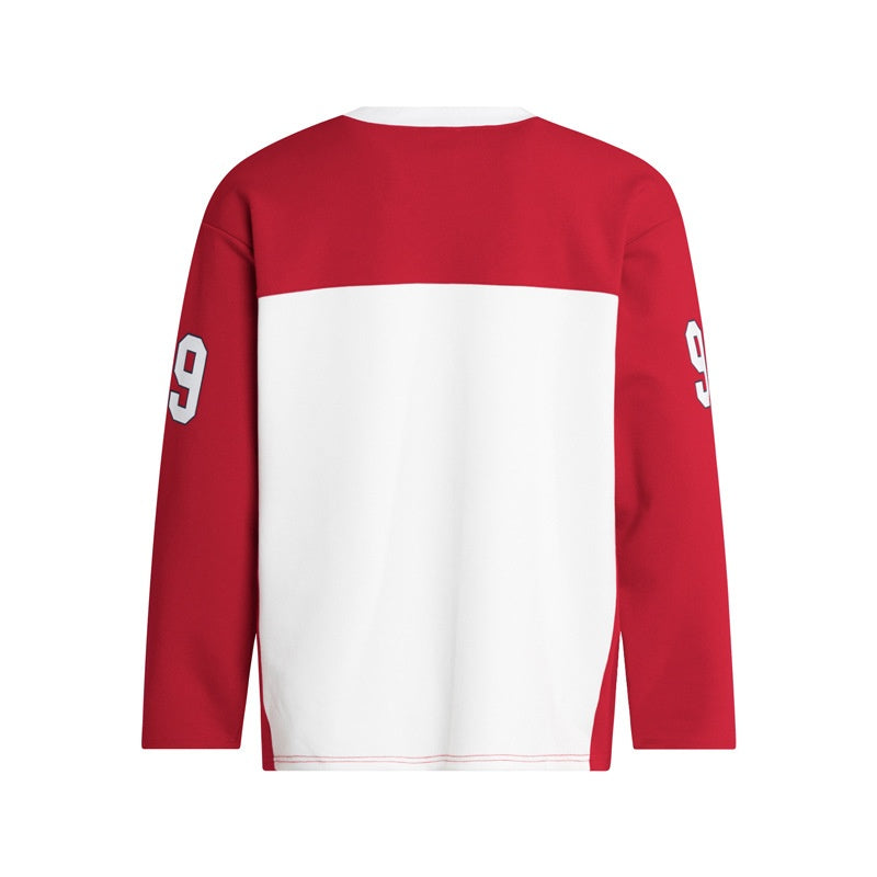Street Style Red and White Color Block Printed V-Neck T-shirt For Men | MuddyStock Originals