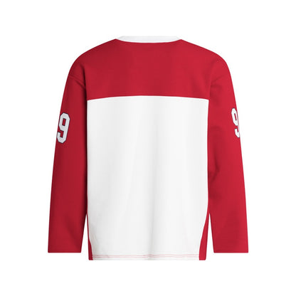 Street Style Red and White Color Block Printed V-Neck T-shirt For Men | MuddyStock Originals