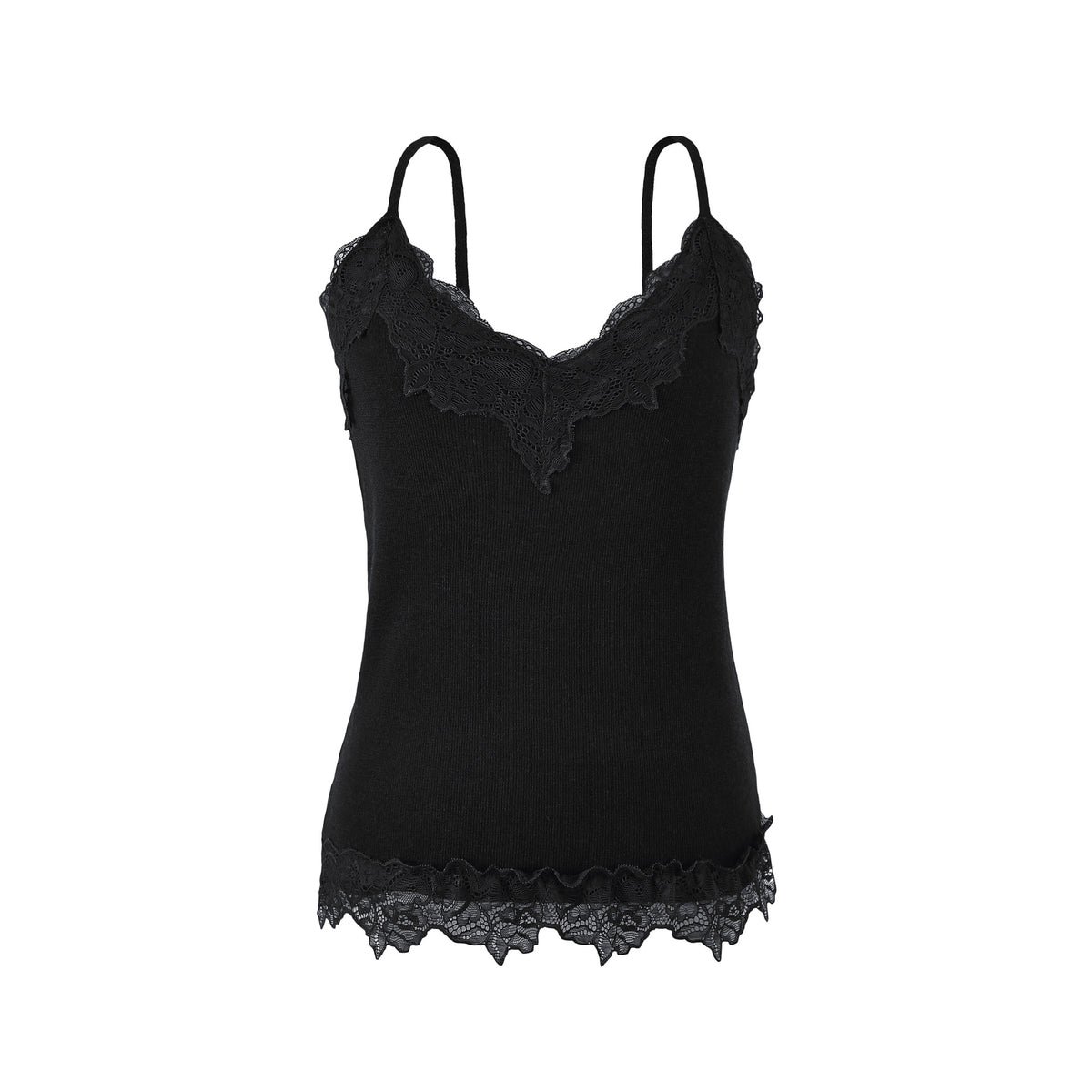 Reversible Wool Blend Camisole with Scalloped Lace Trim Soft Spring Innerwear Top Black