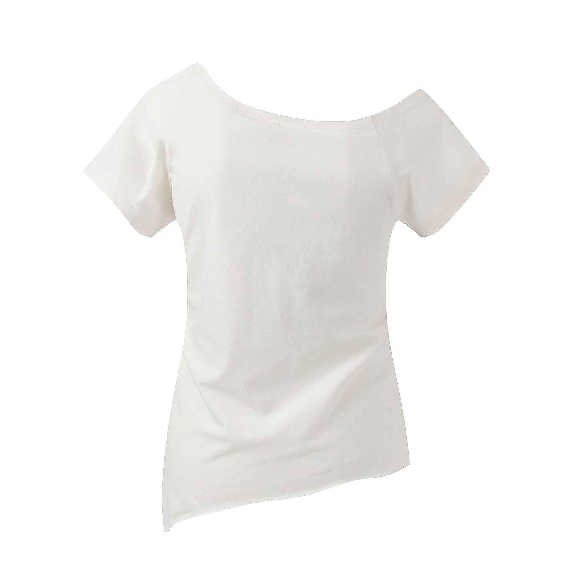Off-Shoulder Short Sleeve T-Shirt , Cross Print Irregular Pure Seductive Style Fitted Comfortable Top
