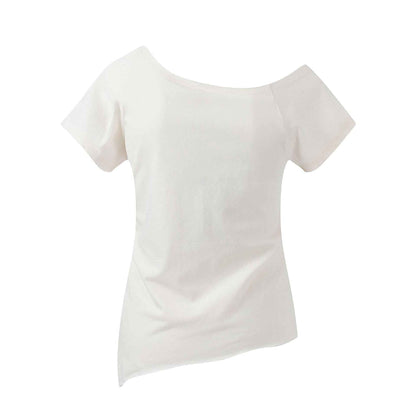 Off-Shoulder Short Sleeve T-Shirt , Cross Print Irregular Pure Seductive Style Fitted Comfortable Top