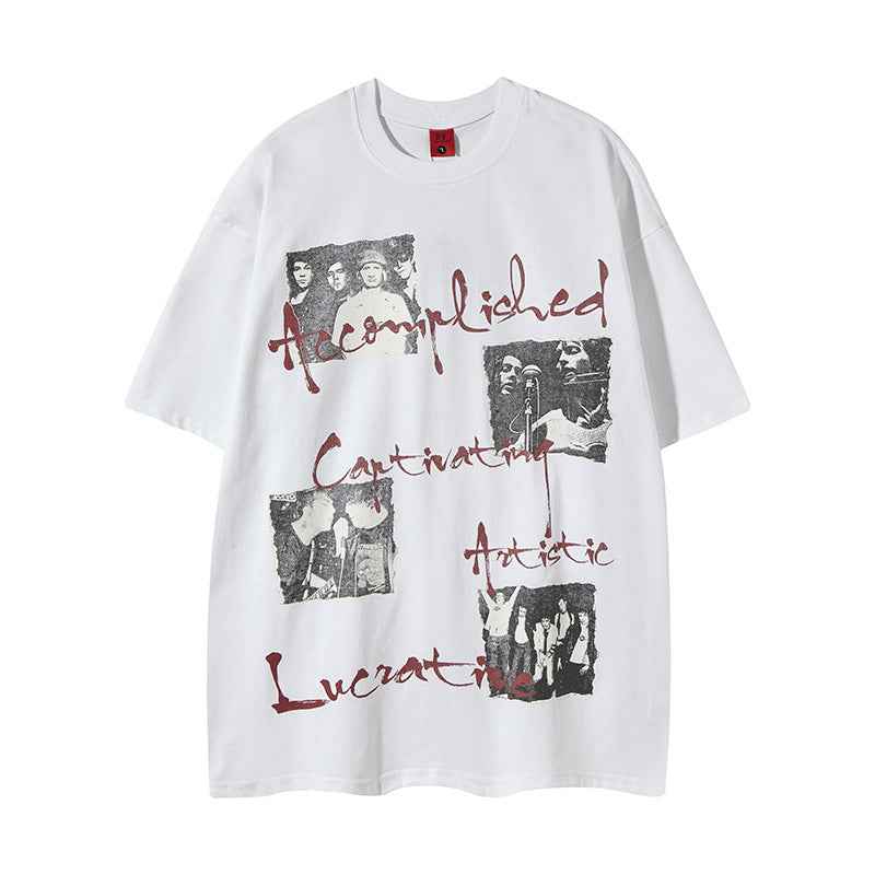 Retro Print Crew Neck Short Sleeve T-Shirt for Men and Women | MuddyStock Originals White MuddyStock