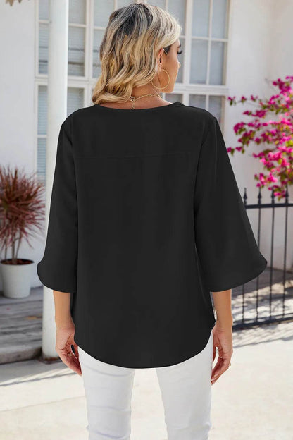 Solid color V-neck mid sleeved loose chiffon women's top | MuddyStock Originals MuddyStock
