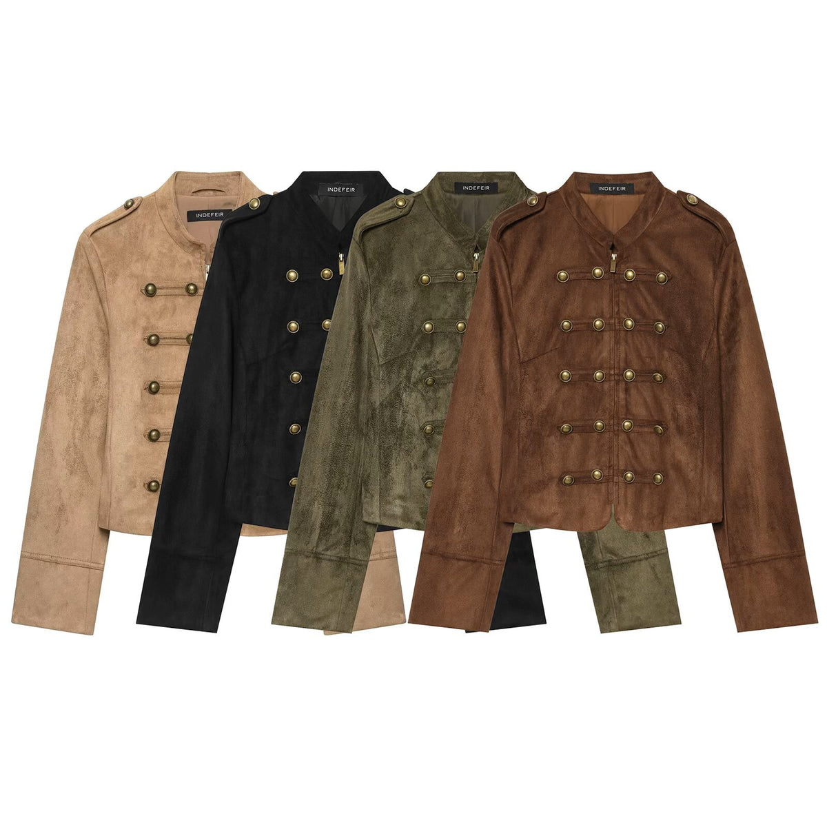 Punk Court Style Double-Breasted Metal Decorated Napoleon Collar Padded Shoulder Jacket