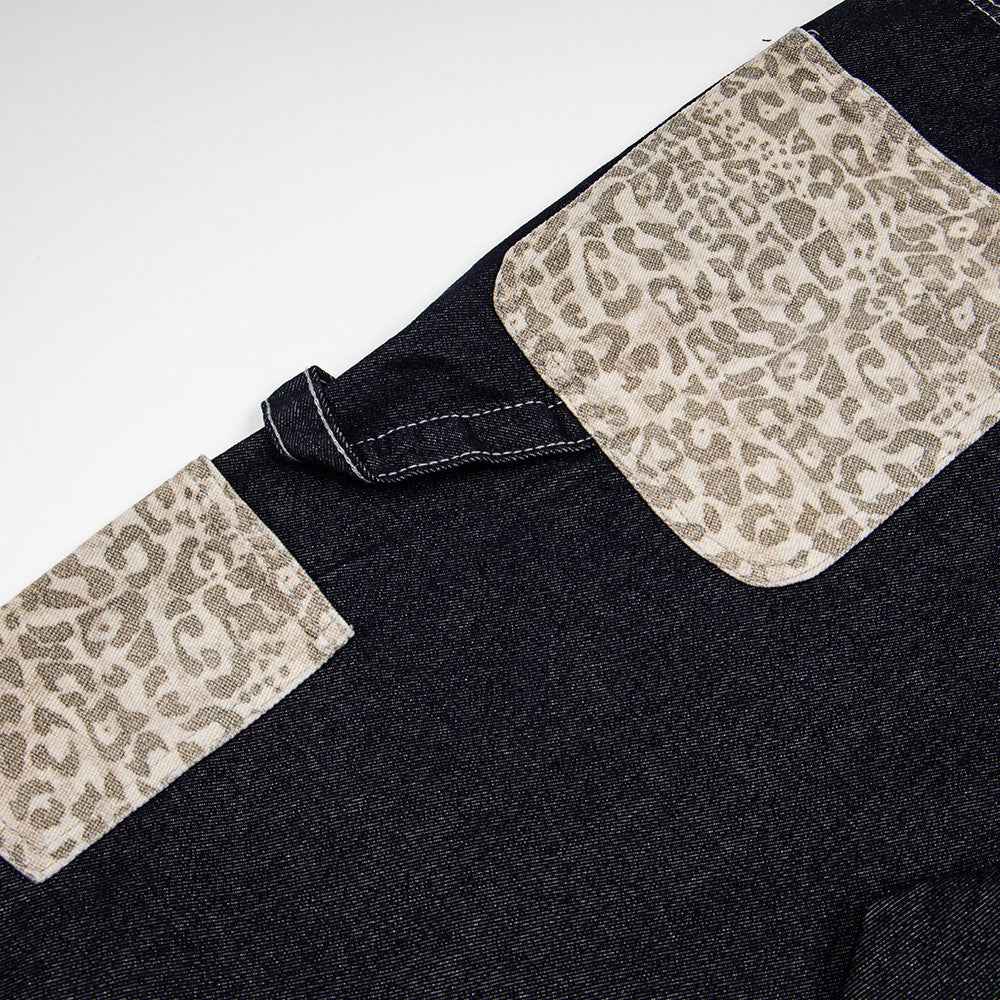 Leopard pocket contrasting denim workwear pants for women | MuddyStock Originals