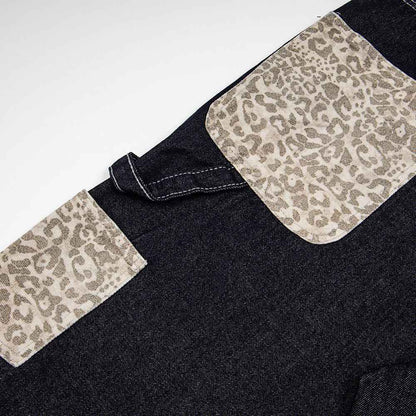Leopard pocket contrasting denim workwear pants for women | MuddyStock Originals