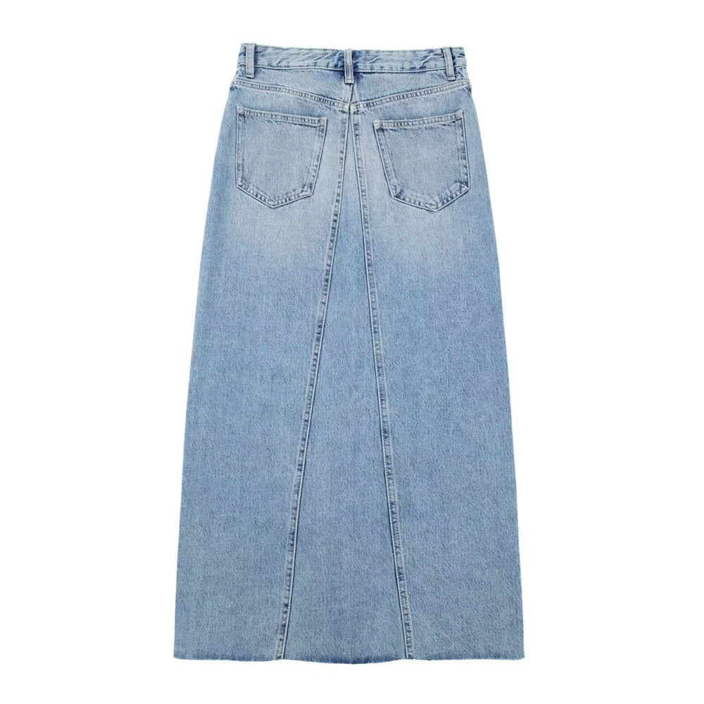 Women's Front Slit Long Denim Skirt | MuddyStock Originals