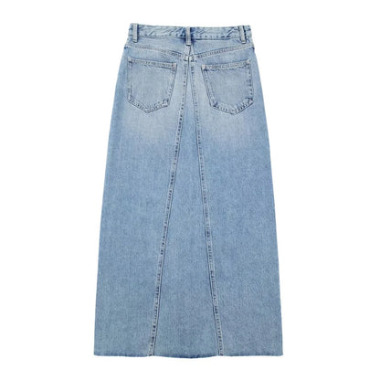 Women's Front Slit Long Denim Skirt | MuddyStock Originals