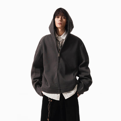 Cleanfit Short Crop Heavyweight Hoodie Jacket for Men Autumn Loose Oversized Hooded Zip-Up Sweatshirt with Regular Shoulders Paris Gray eprolo