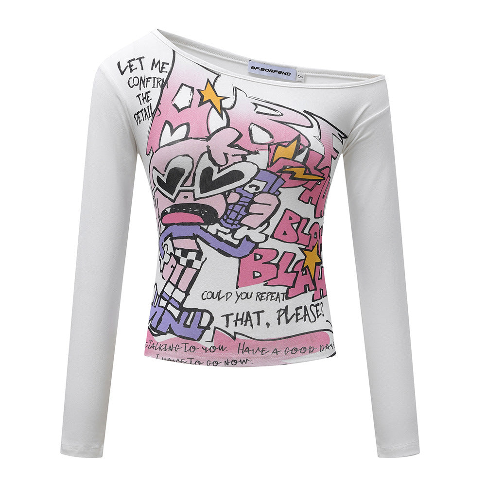 Off-Shoulder Long Sleeve T-Shirt for Women Stylish and Fitted Top