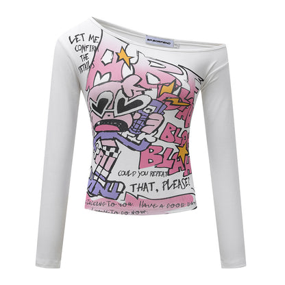 Off-Shoulder Long Sleeve T-Shirt for Women Stylish and Fitted Top