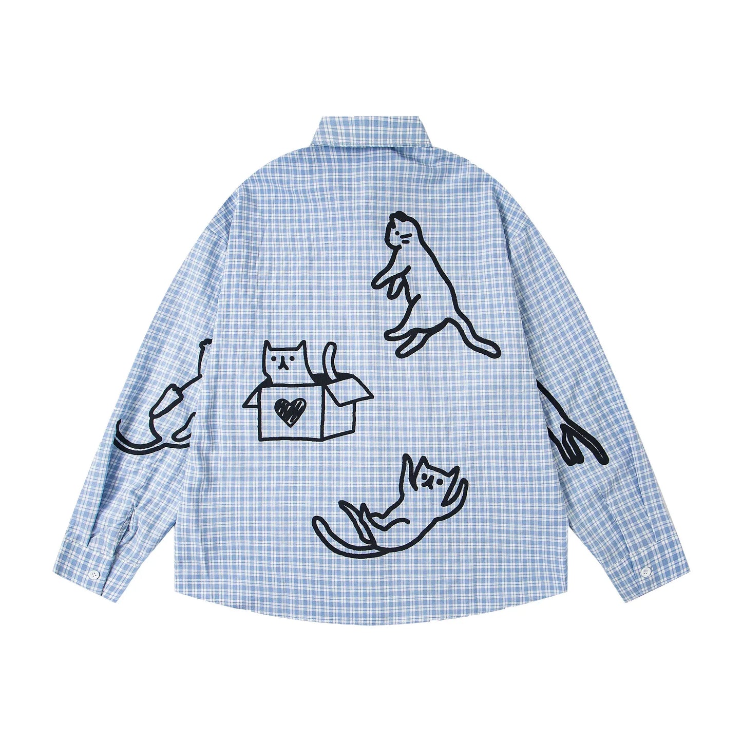 Blue checkered cat loose men and women long shirt | MuddyStock Originals eprolo
