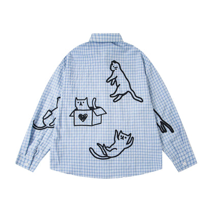 Blue checkered cat loose men and women long shirt | MuddyStock Originals eprolo