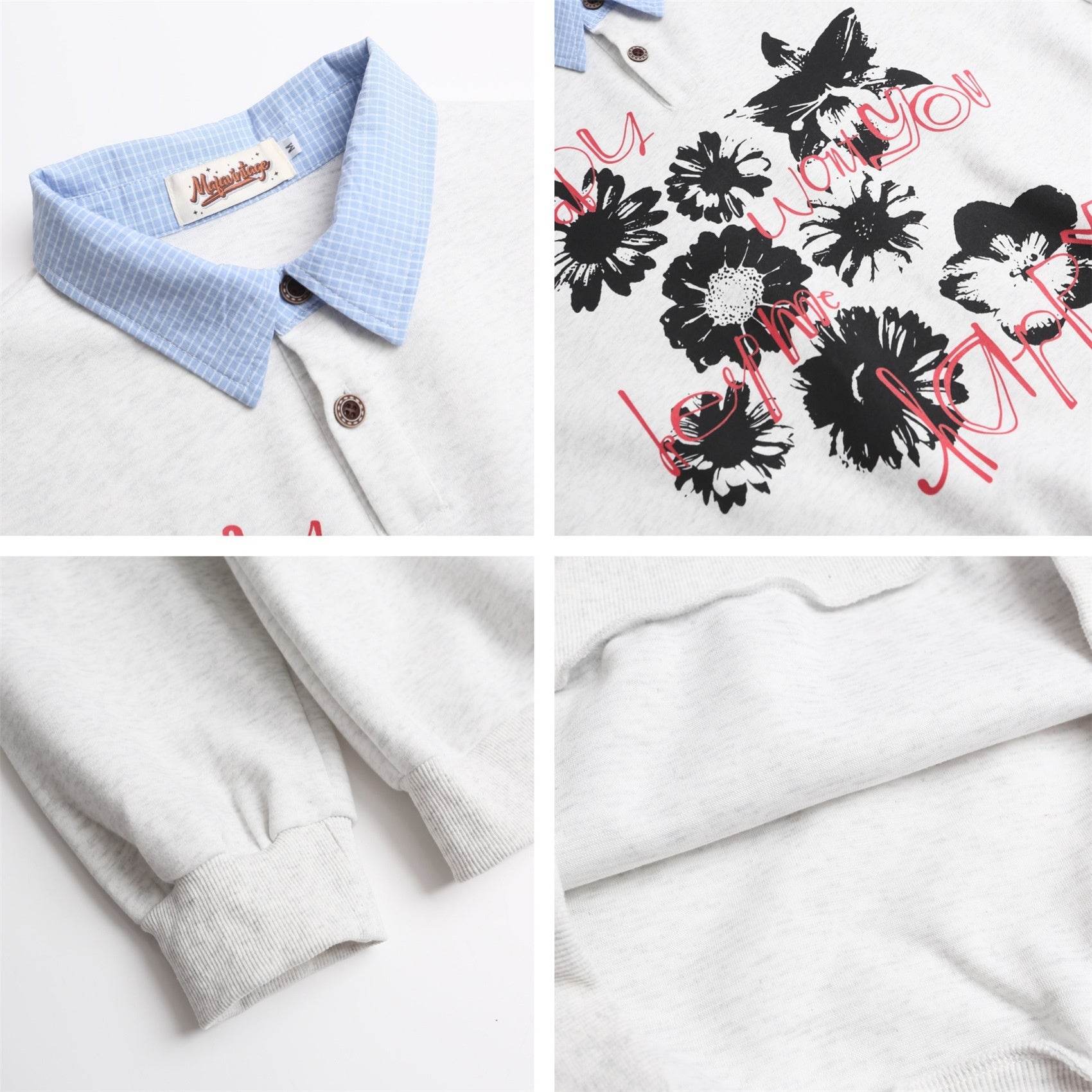 Spliced Fake Two-Piece Floral Letter Print Sweatshirt For Men And Women | MuddyStock Originals MuddyStock