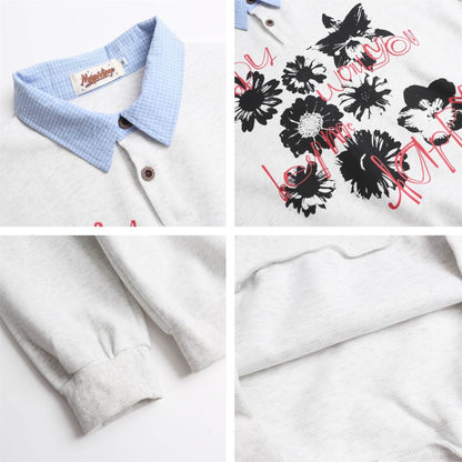 Spliced Fake Two-Piece Floral Letter Print Sweatshirt For Men And Women | MuddyStock Originals MuddyStock