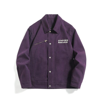 Washed Letter Print Patch Loose Streetwear Style Work Jacket For Men | MuddyStock Originals