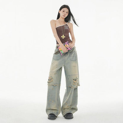 Women's Distressed Slim Floor-Length Wide-Leg Pants | MuddyStock Originals