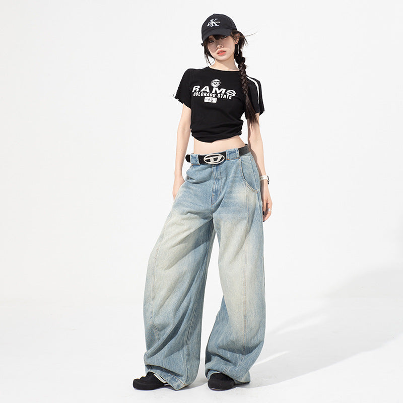 Retro Loose Denim Pants For Women | MuddyStock Originals Blue Long Pants MuddyStock