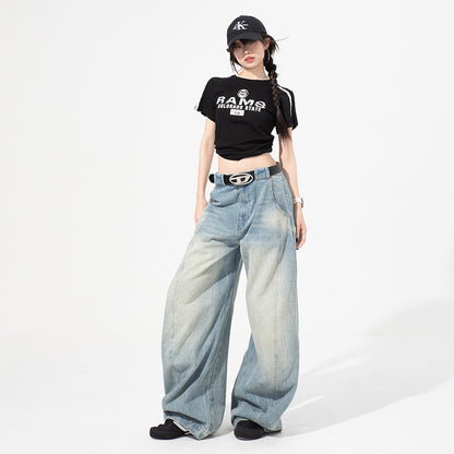 Retro Loose Denim Pants For Women | MuddyStock Originals Blue Long Pants MuddyStock