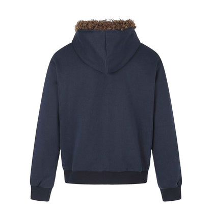 Distressed Printed Loose Fur-Collar Zip-Up Hoodie For Men And Women | MuddyStock Originals