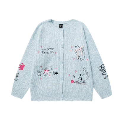 Cat knot jacquard sweater for women | MuddyStock Originals Blue