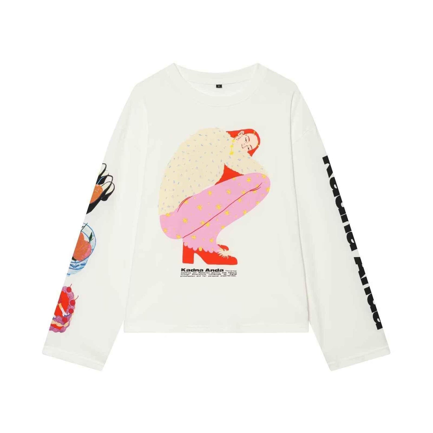 Simple style casual loose printed long sleeved top for women | MuddyStock Originals